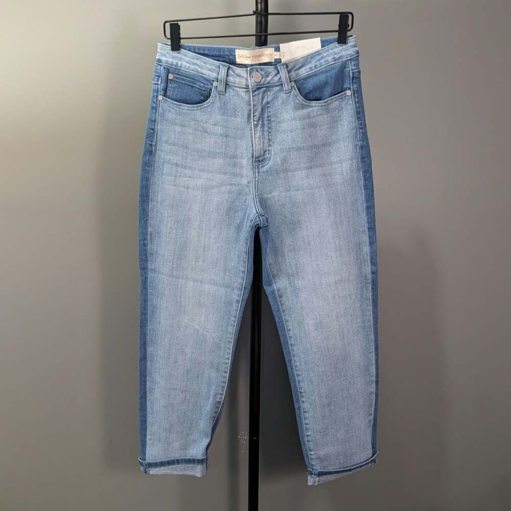 NWT Soft Surroundings 5 Pocket Straight Leg Ultimate Denim Crop Size 10 Two Tone